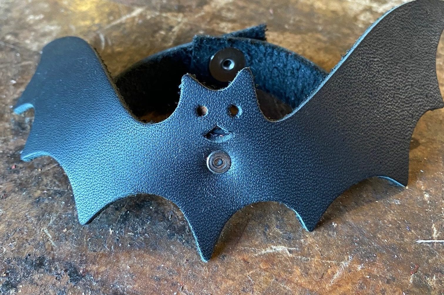 Picture of a bat-shaped leather bracelet