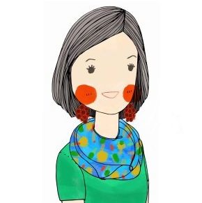 An illustrated cartoon drawing of the Greater Ravenswood Chamber of Commerce's Executive Director, Megan Bunimovich