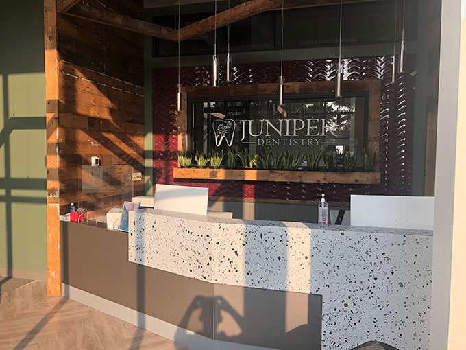 A picture of the front desk at Juniper Dentistry