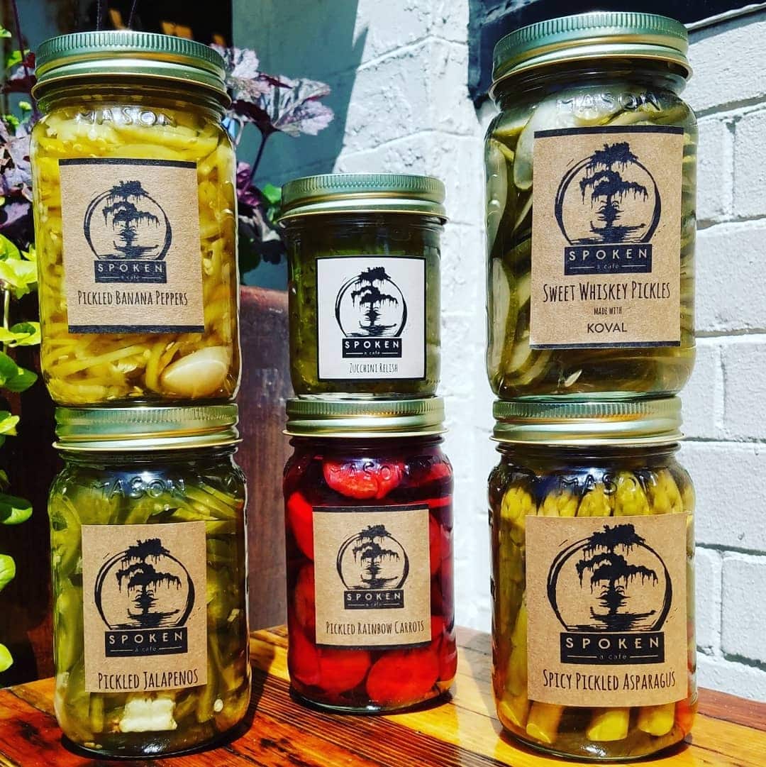 A picture of jars of pickled vegetables from Spoken Cafe