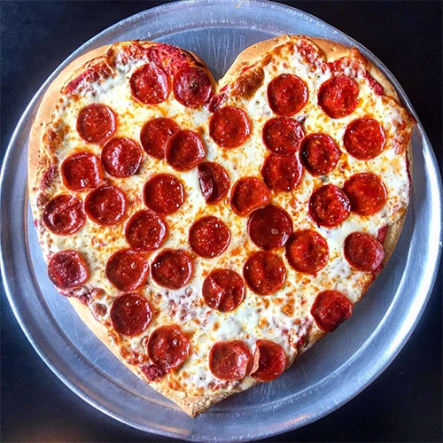 A heart-shaped pepperoni pizza from Chicago's Pizza in Ravenswood