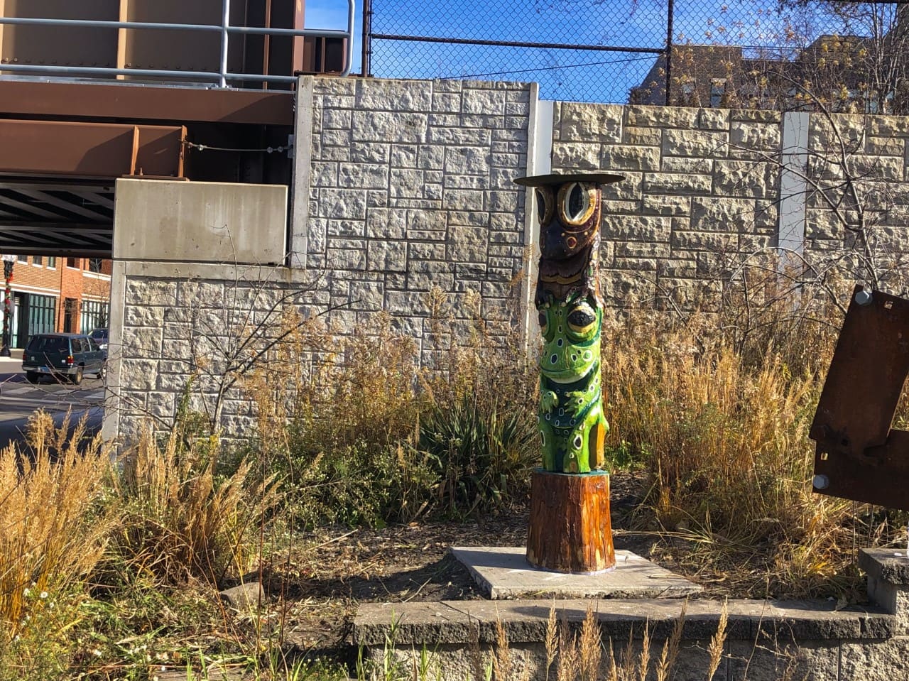 A totemic Frog and Toad sculture install