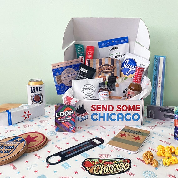 A Send Some Chicago gift box with local goods and treats