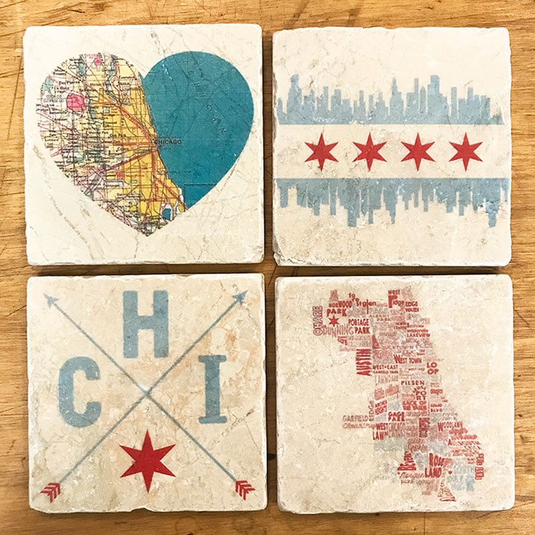 A gift set of Chicago themed coasters from Ravensgoods in Ravenswood