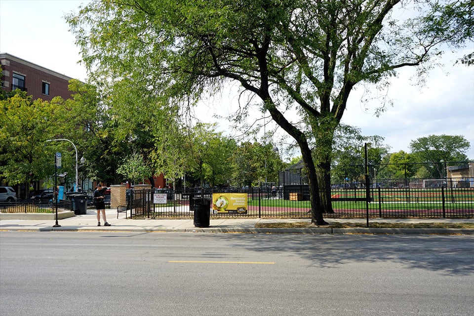 Chase Park in Ravenswood, view from Clark Street