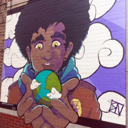 Apocalypse Boy Takes the World. a mural by Rachel Nurmi