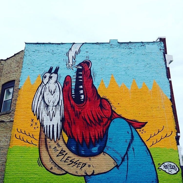 "Blessed," a mural by Chicago artist Sentrock on Clark Street in Ravenswood