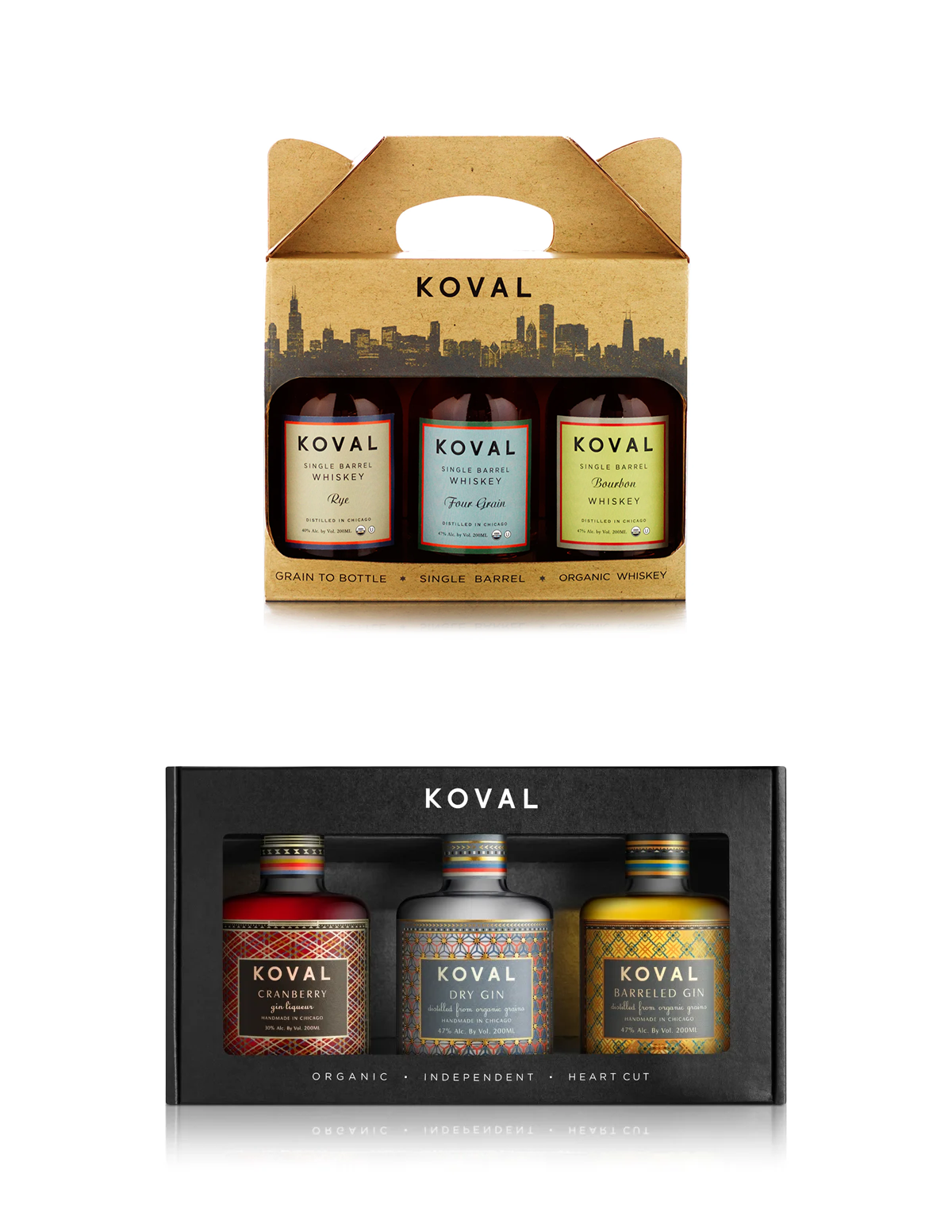 KOVAL whiskey and gin gift sets