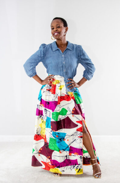 Adeori in a colorful skirt