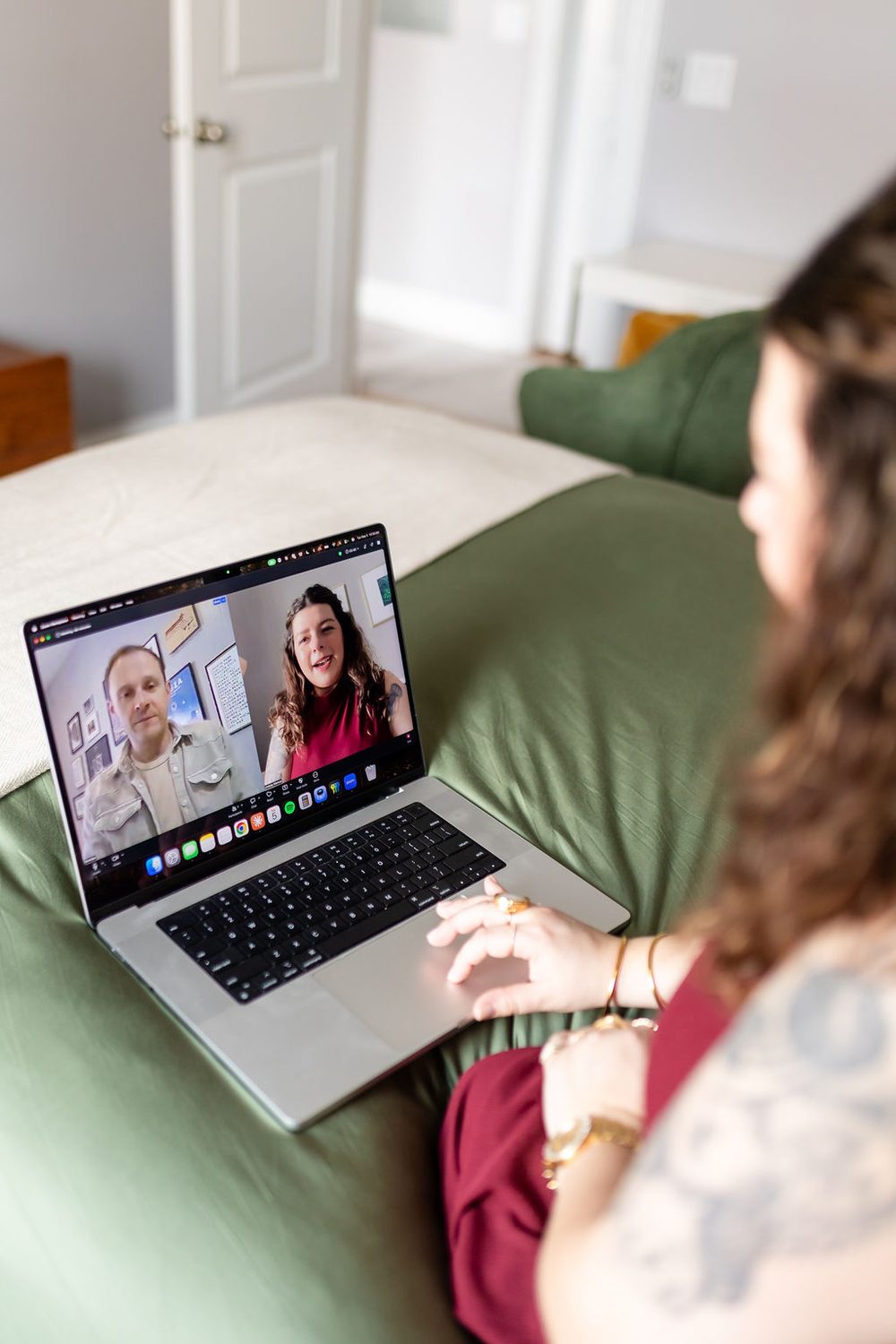 Lindsay takes a video call with a client
