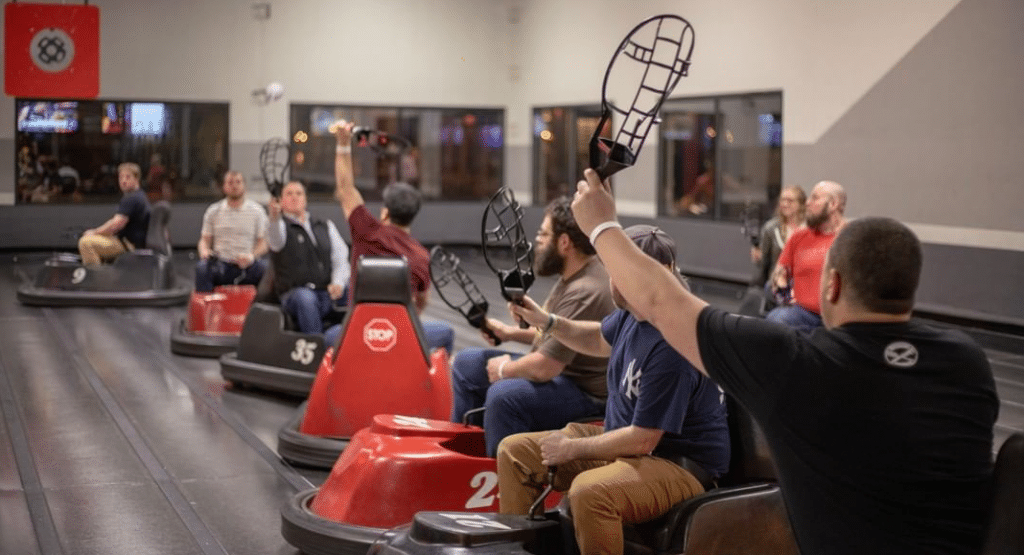 A group enjoys a game of WhirlyBall